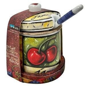 Jam Jar Spoon Lid Country Fruit Jelly Strawberry Cherry Blackberry Blueberry NEW